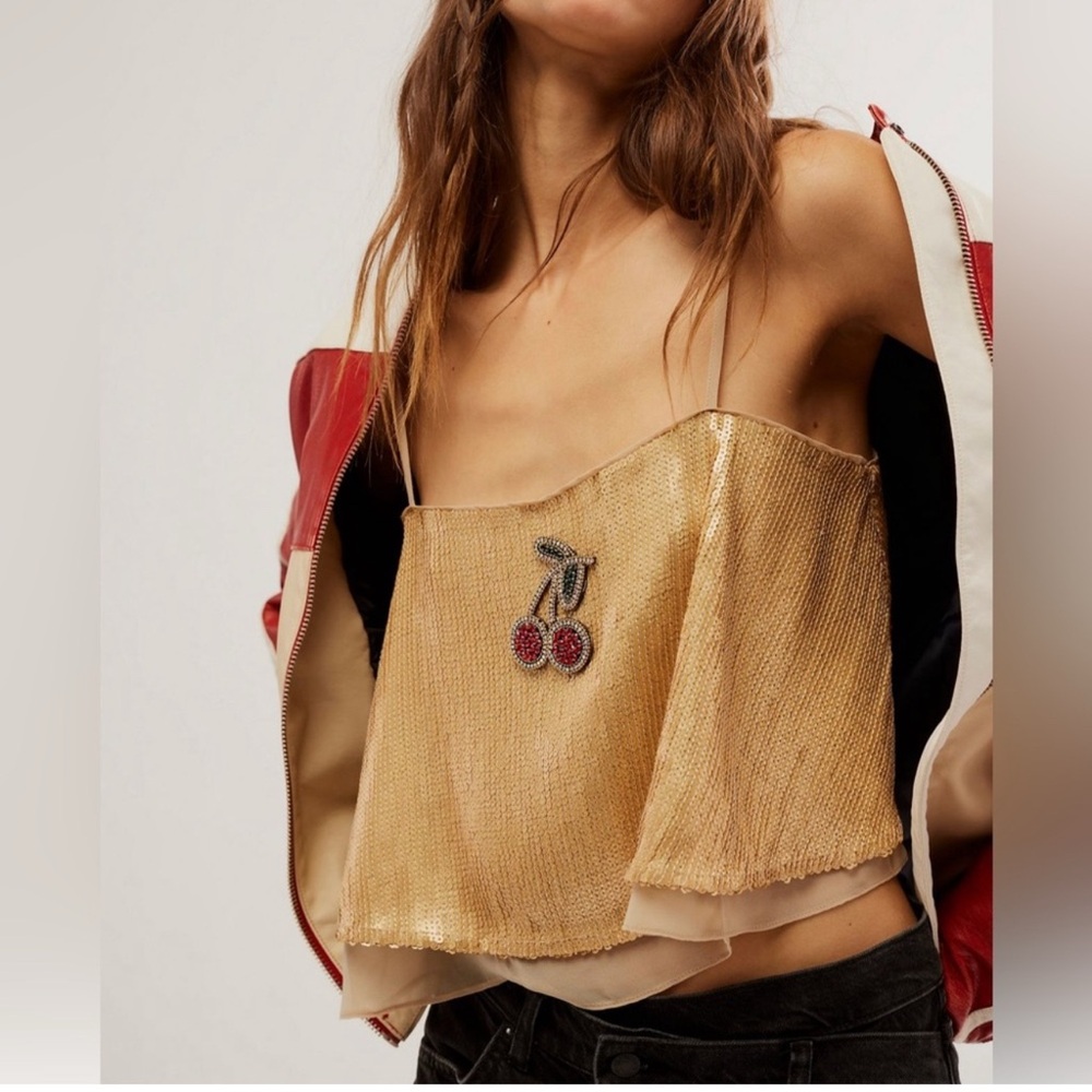 Gold Cherry Embellished Women's Top